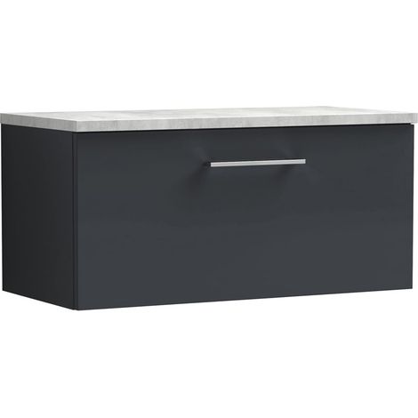 Nuie Arno Wall Hung 1-Drawer Vanity Unit with Bellato Grey Worktop 800mm Wide - Satin Anthracite (1/4)