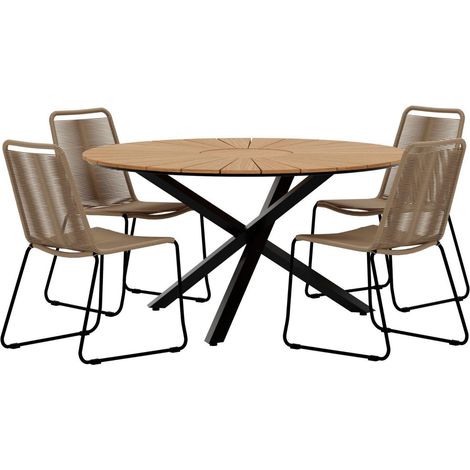 Mexico set de jardin table Ø140 cm naturel 4 chaises brun. (1/5)