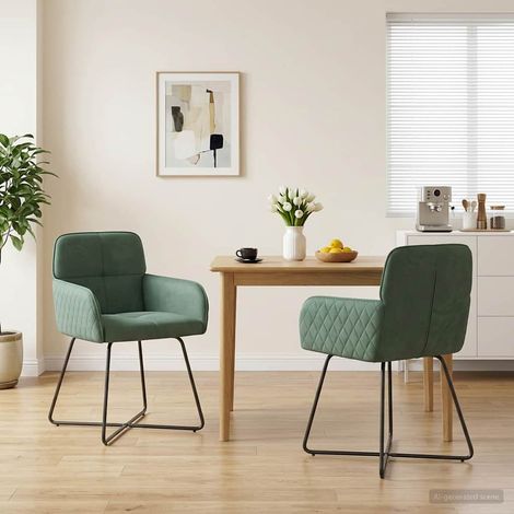 Chaises de salle à manger x2 en velours vert mer avec accoudoirs, 59 x 56,5 x 86 cm - PANGIVO (1/5)