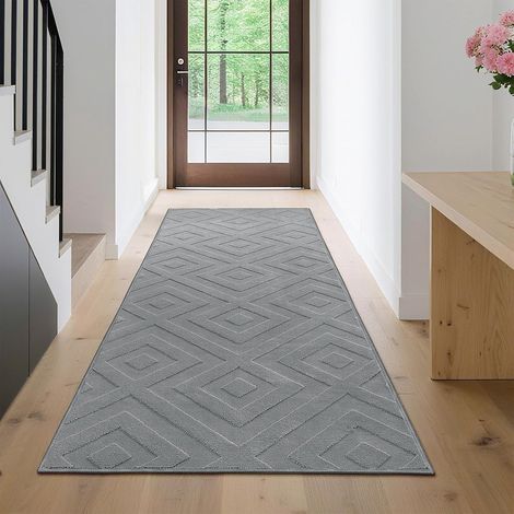 Tapis de couloir - Gris - Antidérapant - 80 x 200 cm - Lavable - Moderne - Pour entrée, chambre à coucher, salon (1/5)