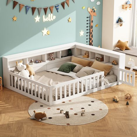 Tagesbett 140x200 cm Weiß aus Spanplatte und MDF mit Stauraum, Steckdose, USB und ausziehbarem Geländer (1/5)