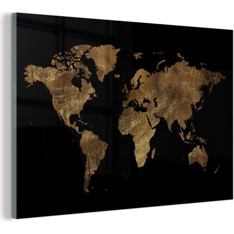 TABLEAU EN PLEXIGLAS Carte du monde - Or - Luxe - Terre - Noir Décoration Murale 120x80 (1/5)