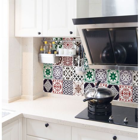 Sticker Mural Carrelage adhésif Cuisine Salle de Bain - 24 STICKERS CARRELAGES AZULEJOS CHLOETINA - 24stickers10x10cm (1/5)