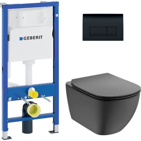 Duofix pack WC con telaio di supporto + WC sospeso senza brida Ideal Standard con sedile SoftClose + placca (GEBTEBMA02-IN)