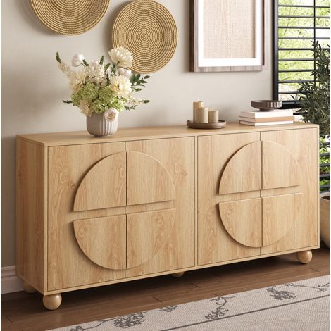 Aparador 160x38x76 cm de MDF y pino natural con almacenaje -FLORAGRACE (1/5)