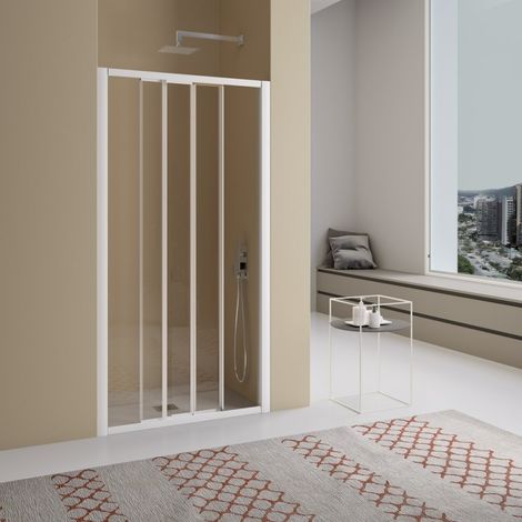 Porte coulissante Dinamica America quattro 2019 3 panneaux 113-121 verre 3mm granité profilé alu blanc mat Samo
