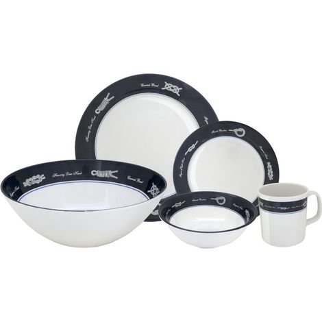 Set vaisselle de 17 pièces - - blanc/bleu (1/3)