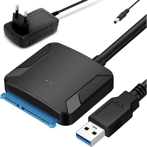 Adaptateur USB SATA vers USB 3.0 pour SSD et disque dur 2,5/3,5", prise en charge UASP, adaptateur USBSATA avec bloc d'alimentation 12 V 2 A, compatible avec Windows, Mac et Linux