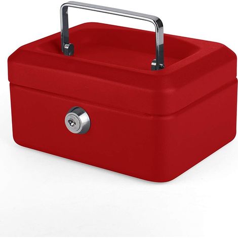 Pavo - Cassetta portavalori in metallo, 15 x 12 x 8 cm, con 2 chiavi e vassoio per il cambio rimovibile, colore: Rosso