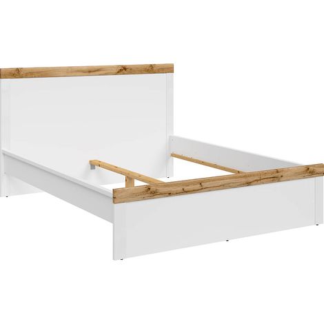 Lit adulte 140 x 200 lit 2 places, coloris Blanc/Chêne wotan - Longueur 204,5 x Profondeur 149 x Hauteur 40,5-100,5 cm (1/5)