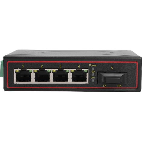 Convertisseur de média Ethernet Fiber, 1 Port optique, 4 Ports, 10M, 100M, commutateur monté sur Rail Din (1/5)