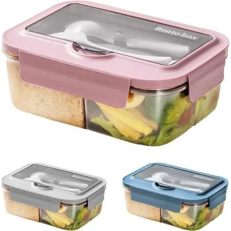 HOXILEELEOLunch Box Micro Ondable, 1400Ml Boite Repas avec 3 Compartiments et Couverts, Boite à Lunch pour Pique-Nique, Travail, Écoles (Rose) (1/5)