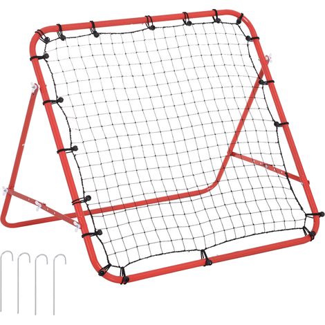 Rete rimbalzante da calcio 96 x 80 x 96 cm, angolo regolabile, acciaio rosso e nero (1/4)