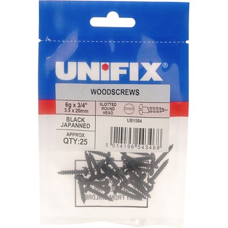 Unifix Woodscrews Slotted Round Head Black Japanned 8G X 3/4" - Box of 125