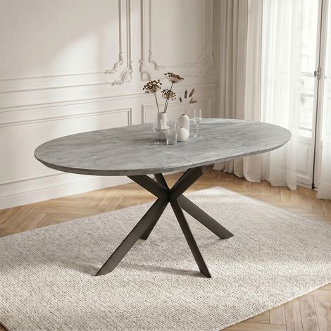 Ensemble de table à manger ronde extensible, plateau rond en MDF finition gris (110-150 cm), style moderne et contemporain pour la salle à manger et la cuisine (1 table, MDF, gris) (1/5)