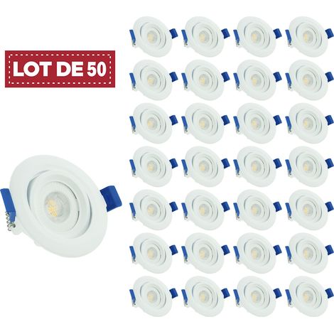 Lot de 50 spots LED encastrables orientables 7W 3000K – Blanc chaud – Transformateur intégré – Ø90mm pour plafond – Digilamp (1/5)