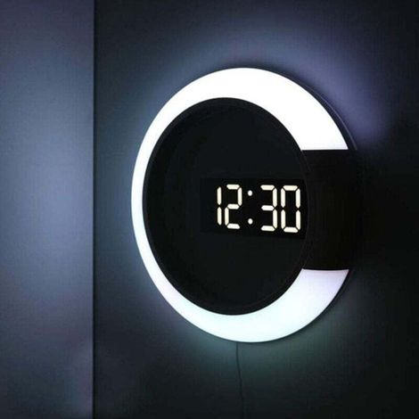 Horloge Murale LED Créative avec Télécommande - Horloge Numérique et Miroir, Alarme, Capteur de Température, 7 Couleurs Changeantes, Veilleuse - Pour Maison ou Bureau (1/5)
