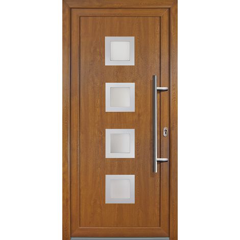 Porte d'ingresso PVC JM SIGNUM ESCLUSIVO, mod. 84, dentro: bianco/al di fuori: golden oak, larghezza: 88cm, altezza: 200cm, senso di aperatura destra