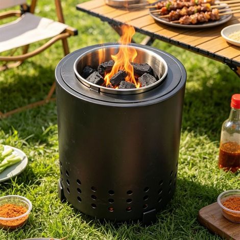 Brasero de table en acier inoxydable, résistant à la chaleur, noir, Portable, faible fumée, Mini avec support pour le Camping, 16.5x13x13cm / 6.5x5.1x5.1in (1/5)