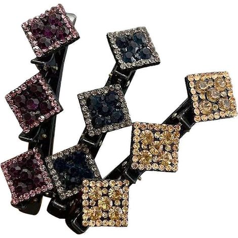 Lot de 3 ou 4 pinces à cheveux pour fille, décorées de fleurs scintillantes en strass, avec un design à double couche pour la frange.-F (1/5)