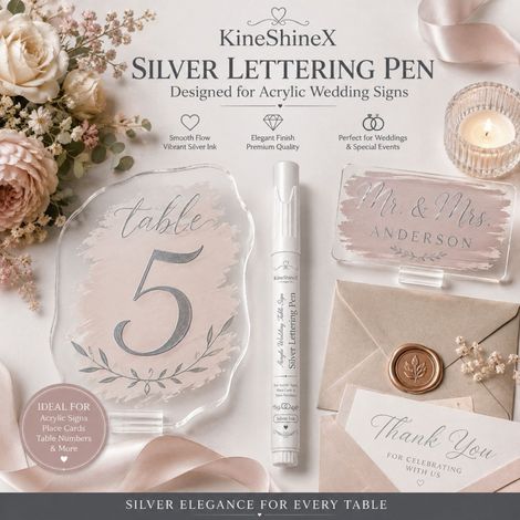 KineShineX Acryl-Tischkarten für Hochzeiten mit silberner Schrift und Metallic-Lackierung Tischnummern für Hochzeitsbankette (1/5)