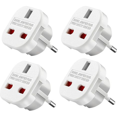 UK vers EU Adaptateur de Voyage, 4 Pcs Adaptateur Prise Anglaise vers France, Adaptateur de Prise UK vers Europe, pour l'Allemagne, l'Irlande, Les Pays-Bas, la Pologne, la Suède, Blanc (1/5)