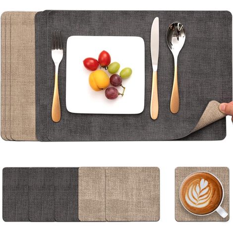 Myir JUN Tischsets Leder Platzdeckchen 6er Set abwaschbar Kunstleder Grau Beige (1/5)
