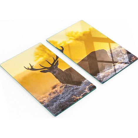 Tablas de cocina de cristal con estampado de amanecer sobre ciervos, 2x30x52 cm.