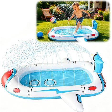 Piscine Gonflable pour Enfants, Pataugeoire avec Arroseur et Fontaine, Jeu d'eau Extérieur de Jardin, Familiale (Bleu Blanc, 180 160CM) (1/5)
