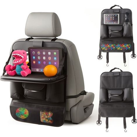 LN COZY CORNER Car Seat Organizer for Kids, Backseat Car Organiser with Tablet Holder, Kick Mat Protection and 9 Storage Pockets, Car Travel Accessories  Black (With Table) (1/5)