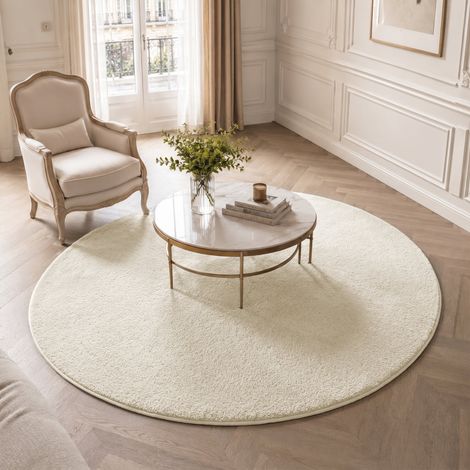 VOUNOT® Tappeto Morbido a Pelo Corto Rotondo 160 cm, per Salotto e Camera da Letto con Doppio Sistema Antiscivolo, Beige (1/5)