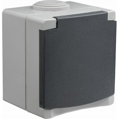 Debflex – Prise de courant étanche 2P+T IP54 – Mode de pose saillie – Pour chantiers humides – Couleur gris (1/3)