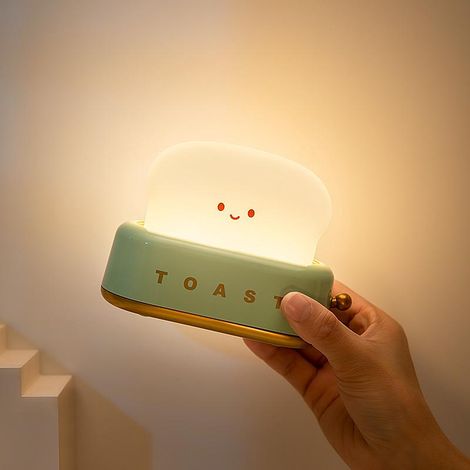 Lampe de bureau décorative en forme de grille-pain, petite lampe rechargeable avec un visage souriant, adorable veilleuse pour la chambre, la table de chevet, le salon, la salle à manger ou le bureau. (1/5)