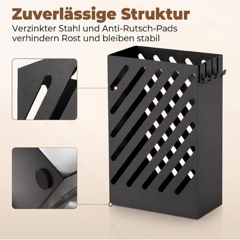 Porte-parapluies 28x14x41 cm acier noir avec bac amovible, gain de place entrée – MEUBLIV (1/5)