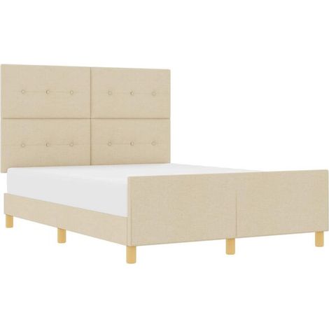 Cadre de lit avec tête de lit, beige, 140 x 200 cm, tissu. (1/5)
