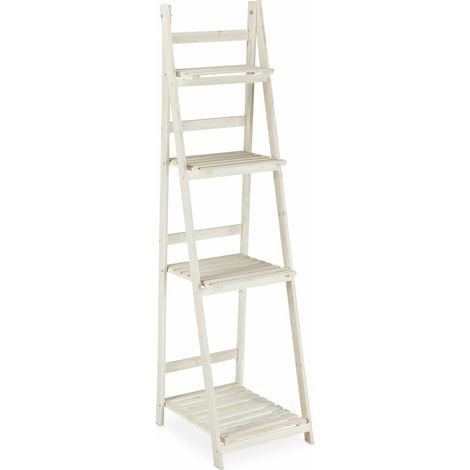 Scala per piante pieghevole bianca soggiorno balcone 108 x 41 x 40 cm salvaspazio in stile chic in legno bianco 130006941