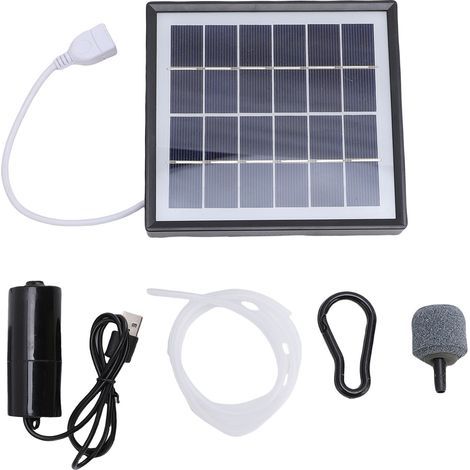 10W Solar Pond Oxygenator, Portable USB Interface, Low Noise Outdoor Aquarium, Black (1/5)