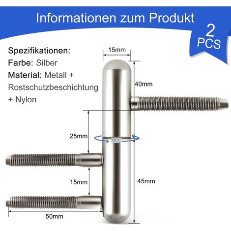 Türscharniere, Bohrscharniere, Sicherheitsscharniere, Renovierungsscharniere, rostfrei und umweltfreundlich für Innentüren, Holztüren, Schlafzimmertüren, Garagentore (Silber - 2 Stück) (1/5)