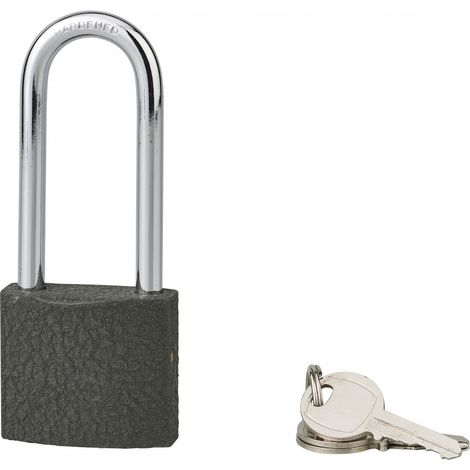 Cadenas ACERA gris à clé, base 40 mm, anse 1/2 haute 61 mm, anse acier cémenté, 3 clés - SERRUPRIX
