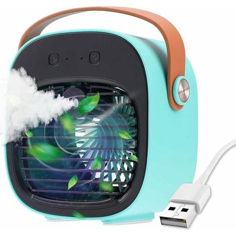 Grüne, tragbare Klimaanlage, tragbarer Mini-Ventilator mit Wasserkühlung, leiser Ventilator mit drei Geschwindigkeitsstufen, USB-Tischventilator (blau) (1/3)
