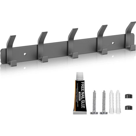 Wall mounted coat rack, 5-hook wall mounted coat rack, bathroom coat rack, for coat rack, towel rack, robe hook, bathroom, entryway, gray (1/5)