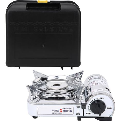 Réchaud à gaz portable MS-8000 brûleur camping cassette coupe-vent pour randonnée pique-nique barbecue argent (1/5)