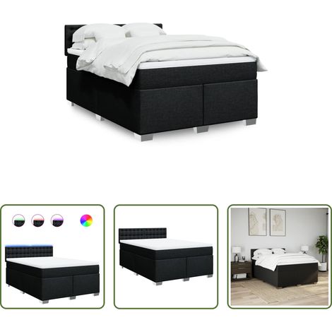 vidaXL Surmatelas - Sommier à lattes de lit avec matelas Noir 140x190 cm Tissu (1/5)
