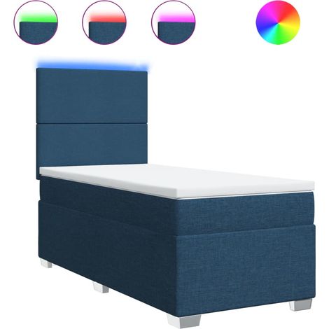 Lit simple Lit adulte Sommier à lattes de lit avec matelas Bleu 90x190 cm Tissu