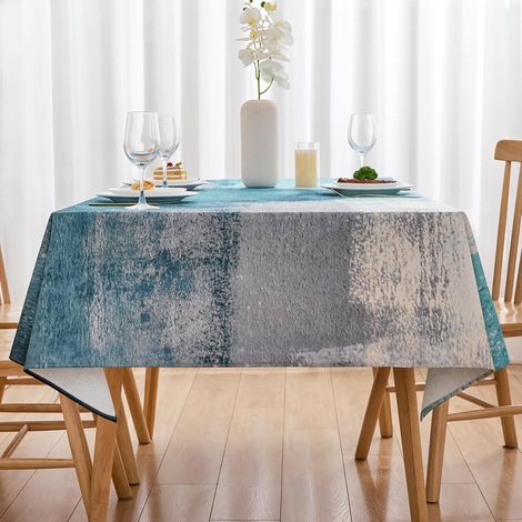 Nappe Anti Tache Rectangulaire 140x240 cm Aspect Lin Lavable Moderne Effet Tissu Turquoise Centre de Table Décoration pour Anniversaire, Mariage, Banquet, Restaurant, Fête (1/5)