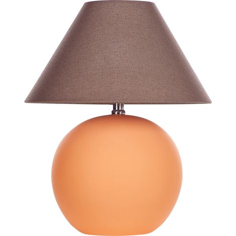 Lámpara cerámica base terracota mesita de noche de luz con pantalla de tela de lino forma de tambor naranja Limia