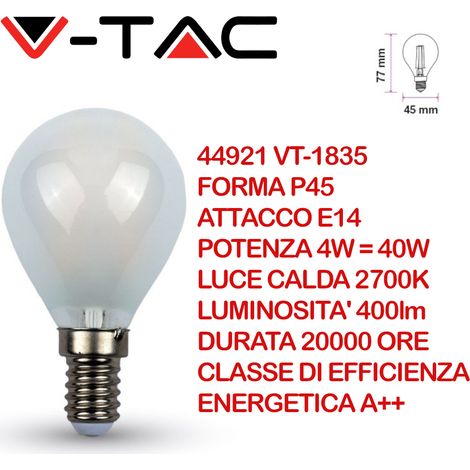 V-TAC LAMPADINE LED E14 4W LAMPADA FILAMENTO SFERA FIAMMA TORCIGLIONE OPACA 220V Bianco caldo,Sfera (1/3)