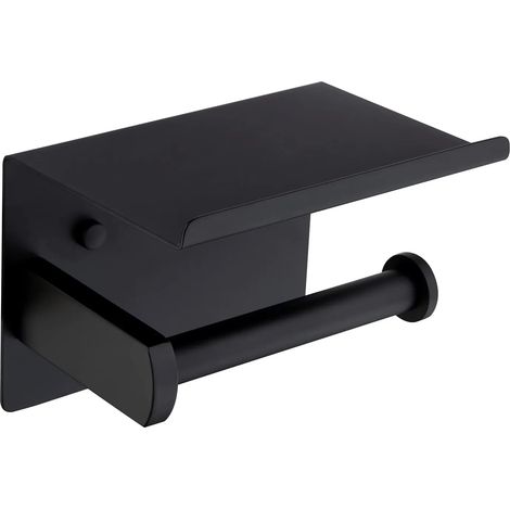 Porte Papier Toilettes avec Etagère,Noir Mat Support Papier Toilette SUS 304 Acier Inoxydable Auto-adhésif ou Installation Murale,F92803MB (1/5)