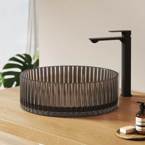 EMKE Aufsatzwaschbecken 12x40x40cm Gehärtetes Bleikristallglas Mattschwarz aufsatzbecken Wellen Runden