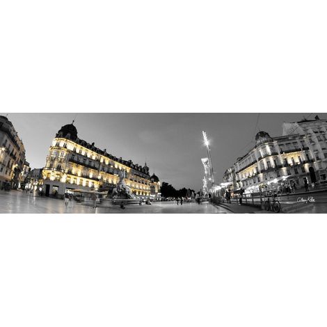 Tableau sur toile place de la Comédie Montpellier 30x97 cm - Impression sur Toile Murale Décorative - Image imprimée en HD sur Toile - Toile sur Châssis en Bois FSC - Fabriqué en France (1/4)